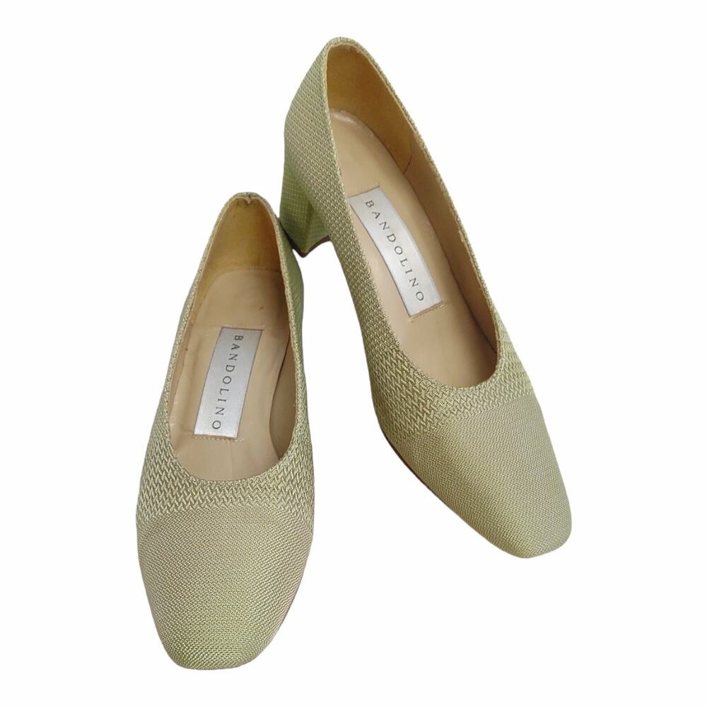 BANDOLINO Iridescent Green Pumps Size 8M Preppy Classic Block Heels Clean Simple